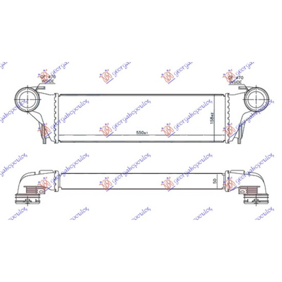 ΨΥΓΕΙΟ INTERCOOLER 3.0 D ΠΕΤΡΕΛΑΙΟ (550x158x50) ΚΟΥΜΠΩΤΑ (Φ70)