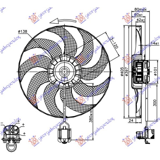 ΒΕΝΤΙΛΑΤΕΡ (ΜΟΤΕΡ+ΦΤΕΡΩΤΗ) (400mm) (4PIN) 1.4-1.6-1.8 TURBO