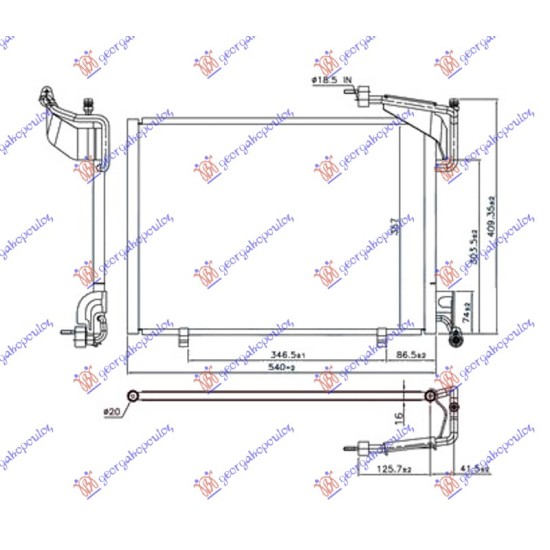 ΨΥΓΕΙΟ A/C 1.0 12v TURBO EcoBoost (540x350x16) ΠΑΡΟΧΕΣ 18/18mm