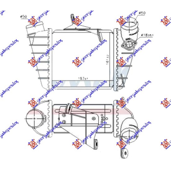 ΨΥΓΕΙΟ INTERCOOLER 1.9 Tdi ΠΕΤΡΕΛΑΙΟ (183x161x85) (ΜΕ ΤΡΥΠΑ ΓΙΑ ΑΙΣΘΗΤΗΡΑ 18mm)