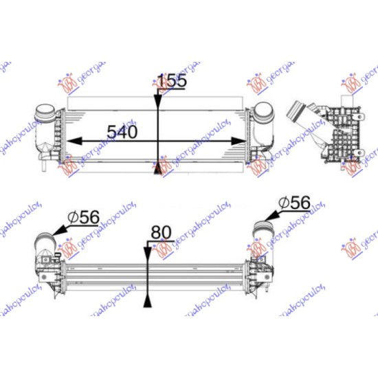 ΨΥΓΕΙΟ INTERCOOLER 2.3 dCi ΠΕΤΡΕΛΑΙΟ (540x155x80) (Φ56-56)